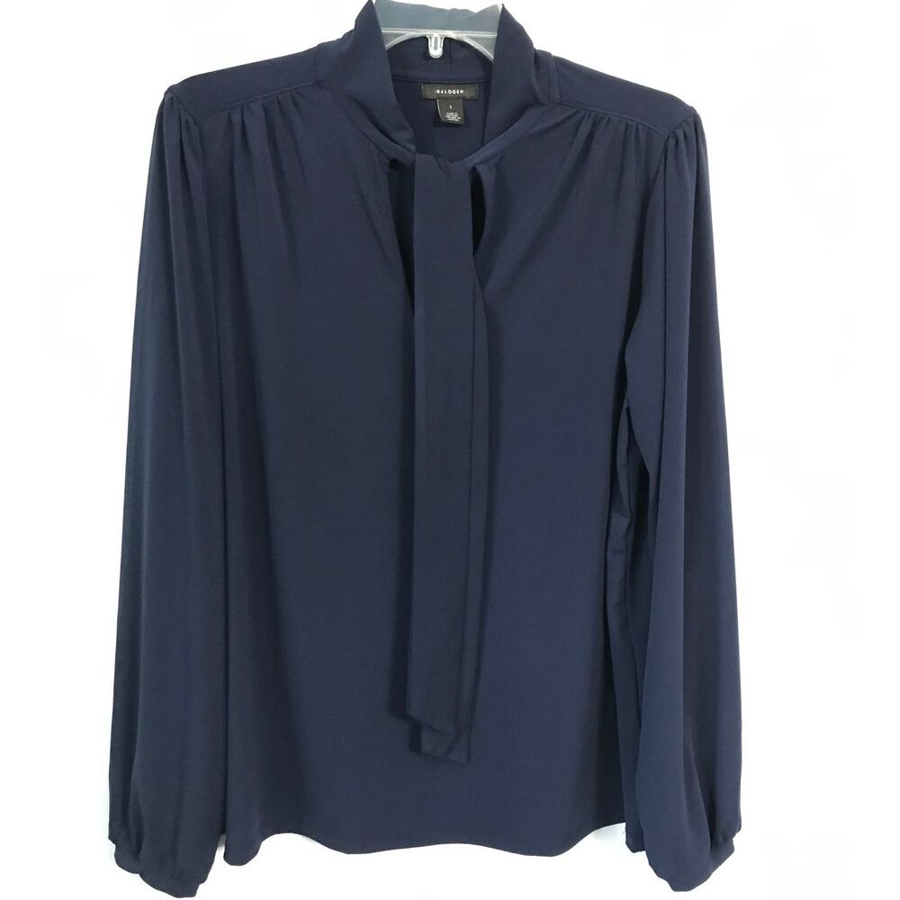 Banana Republic Navy Tie-Neck Long Sleeve Blouse